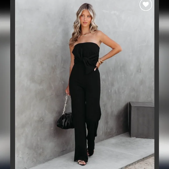 Black Bow Strapless Jumpsuit NWT - Picture 4 of 10